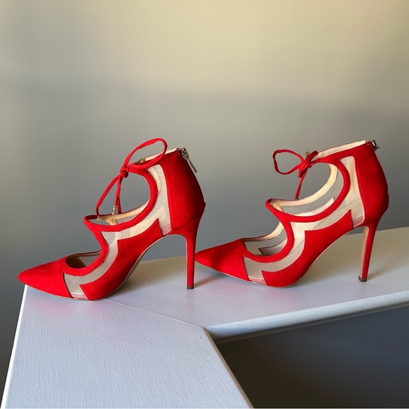 Jessica Simpson lace-up suede red pump heels - Picture 1 of 5